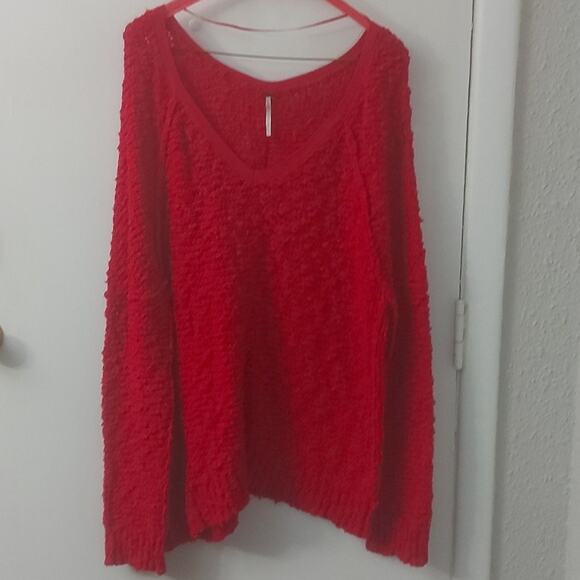 Free People Pink V- Neck Sweater S Cozy Casual Dopamine Boho Barbie Classic - Picture 3 of 8